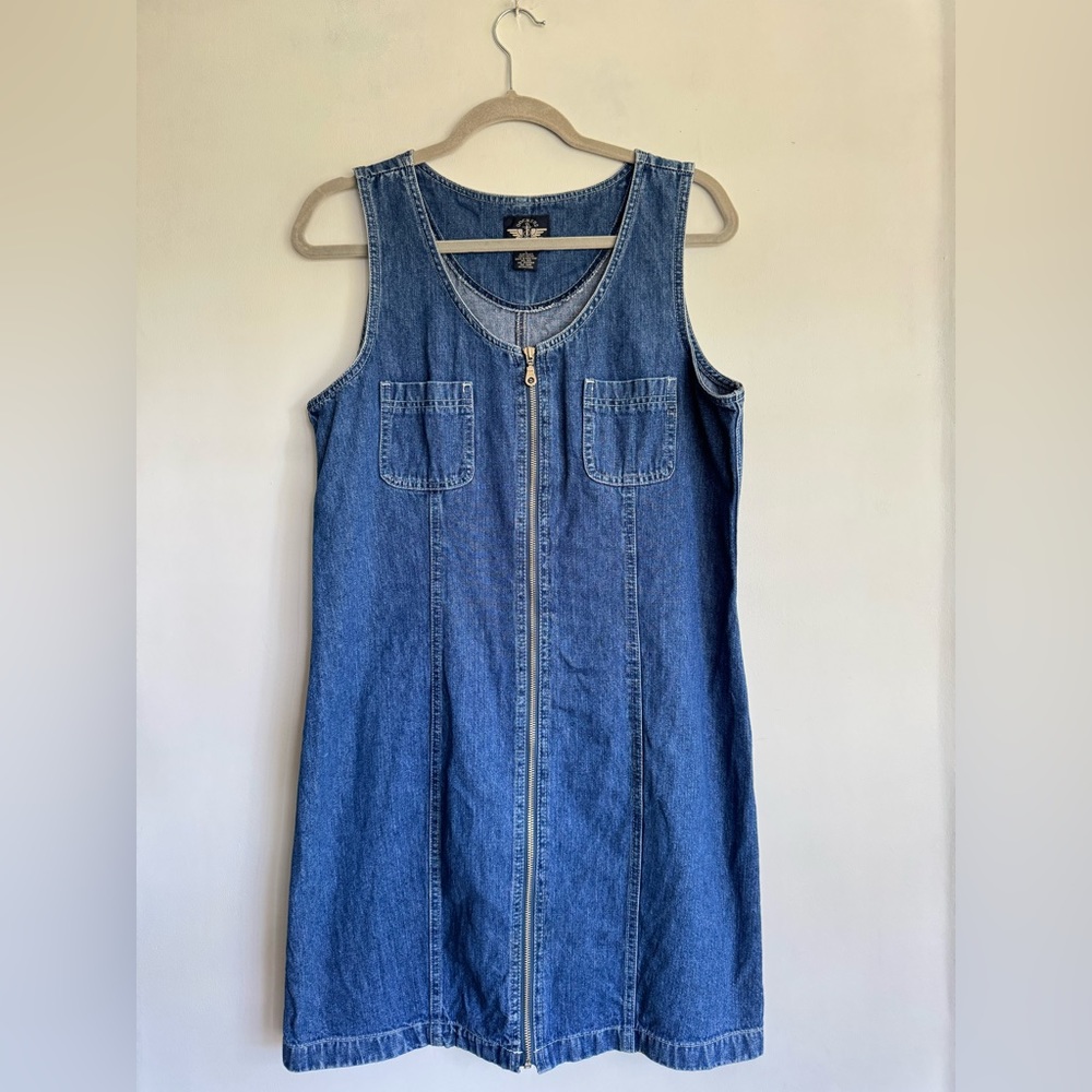 Vintage 1996 Dockers Full Zip Denim Jean Minidress Preppy Normcore Size PL
